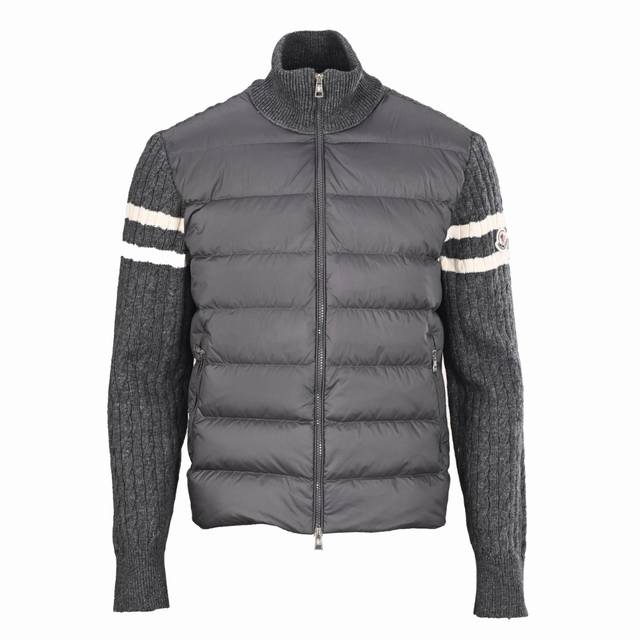 Moncler Mc Spliced Wool Sleeve Stand Collar Thin Velvet Down JacketThe splicing