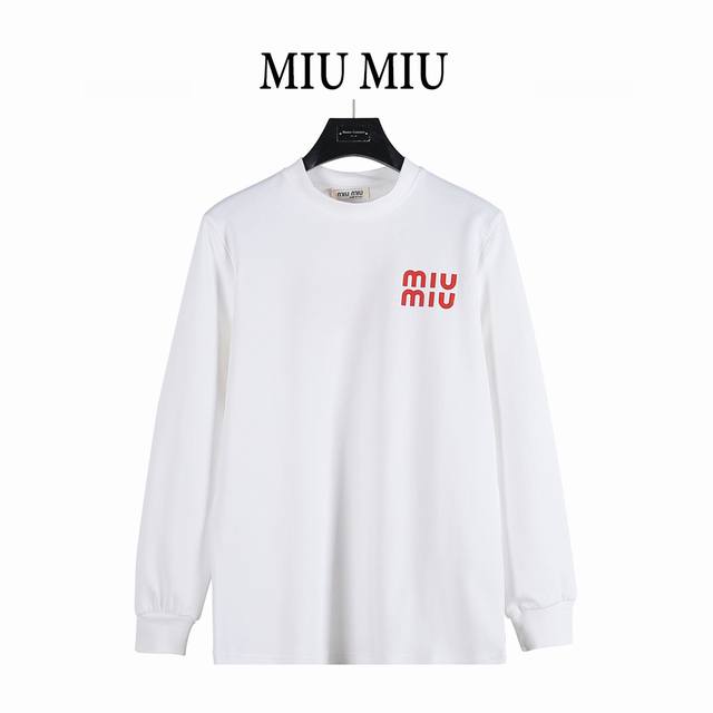 Miumiu 25Fw long-sleeved T-shirt with foamed leather embroidery and a large back