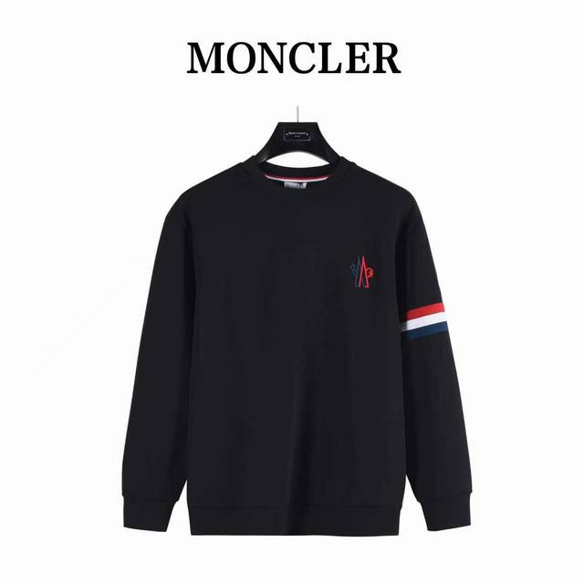 Moncler 25Ss crewneck sweatshirt with tricolor trim sleeves and striped chest lo