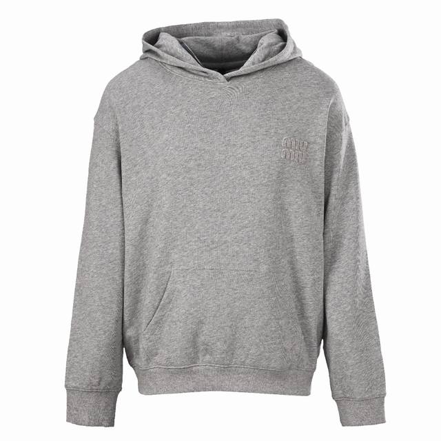 Miu Miu Mm grey embroidered hooded sweatshirt Customized 1:1 440g double-ply ter