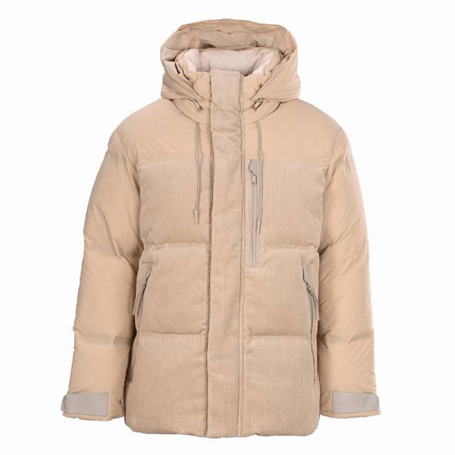 Zegna Ez Corduroy and Laminated Down Jacket features vertically striped corduroy