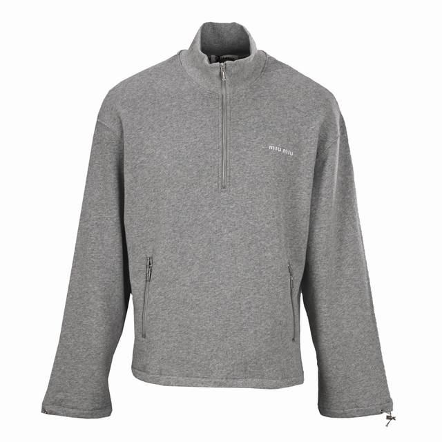 Miu Miu Mm Letter Fleece Half-Zip Cashmere Turtleneck Sweatshirt Custom 1:1 Soft