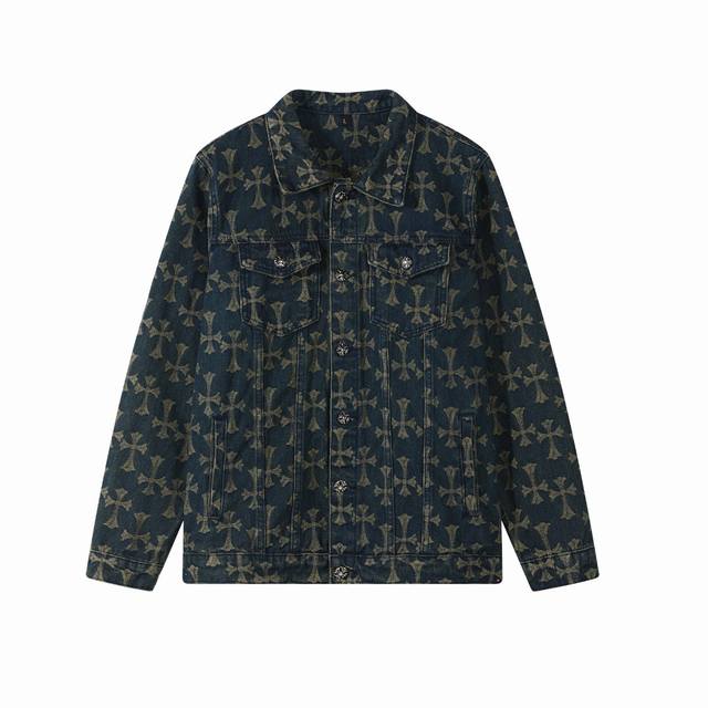 High-quality Chrome Hearts jacquard all-over cross-print denim jacket, unisex. T