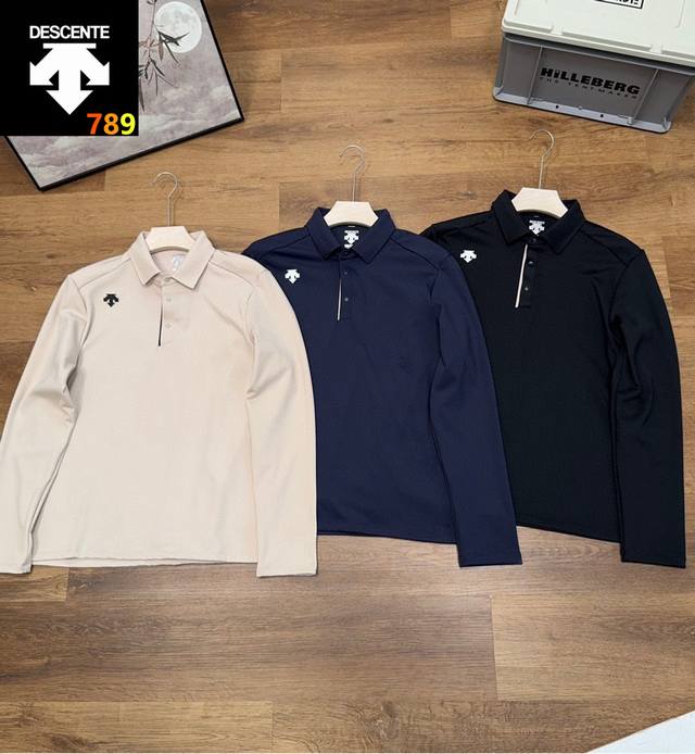 Descente Men's Casual Sports Polo Long-Sleeved ShirtThis nylon-spandex blend is