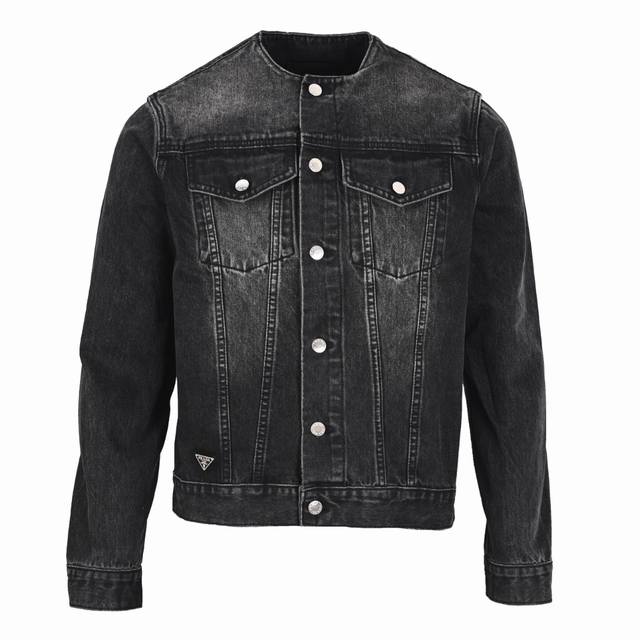 Prada Prada prd classic solid color washed round neck denim jacket authentic 76