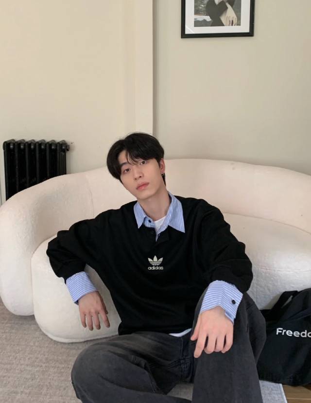 Adidas Trefoil Buttoned Half-Collar Sweatshirt, Fake Two-Piece Drop Shoulder Sp
