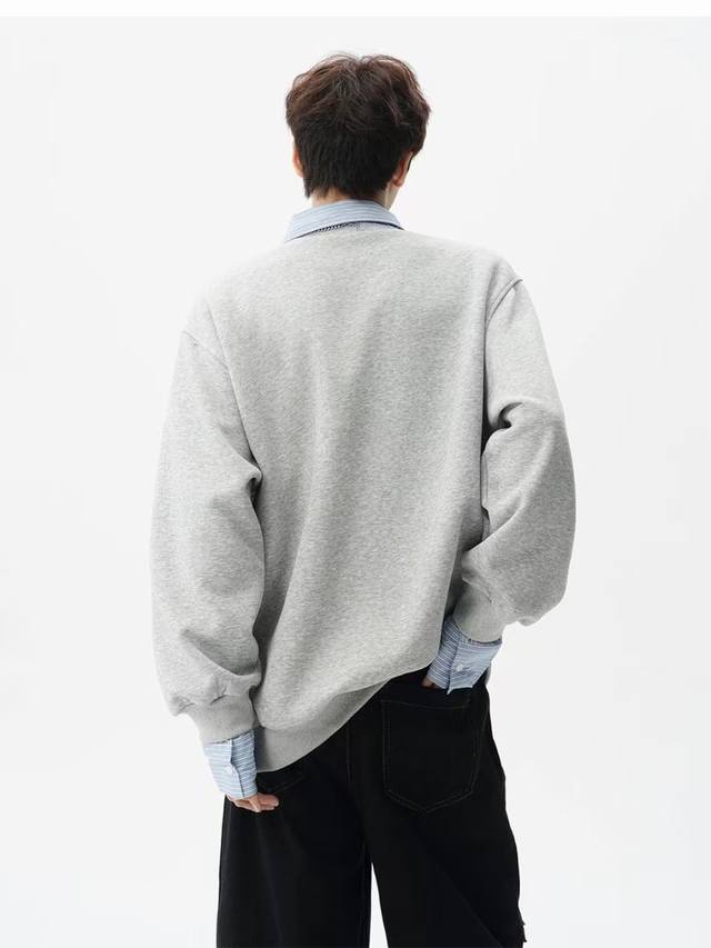 Adidas Trefoil Buttoned Half-Collar Sweatshirt, Fake Two-Piece Drop Shoulder Sp