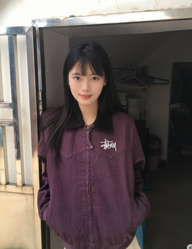 Stussy wrinkle-free dark purple woven fabric lapel couple's printed jacketContra