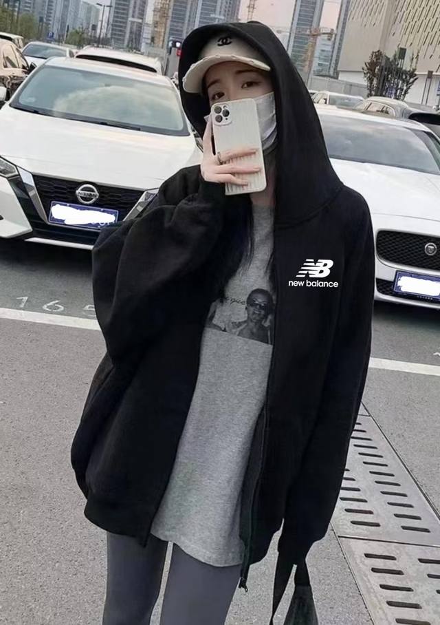 New Balance Nb Spring and Autumn Cardigan Zipper Hooded Sweatshirt Terry Jacket