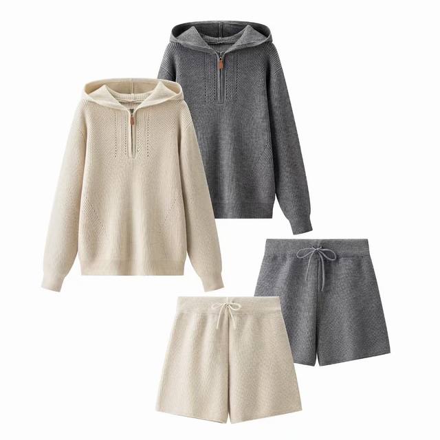 Sandro half-zip sweater and shorts set, a new, relaxed winter knit suit for wome