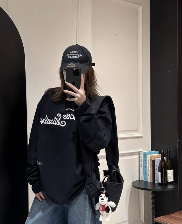 Acne Studios Fw25 embroidered logo letter round neck loose long-sleeved base T-s