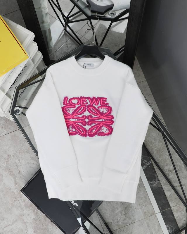 Top-grade replica Loewe 22Fw fluorescent pink neon logo embroidered sweater, uni