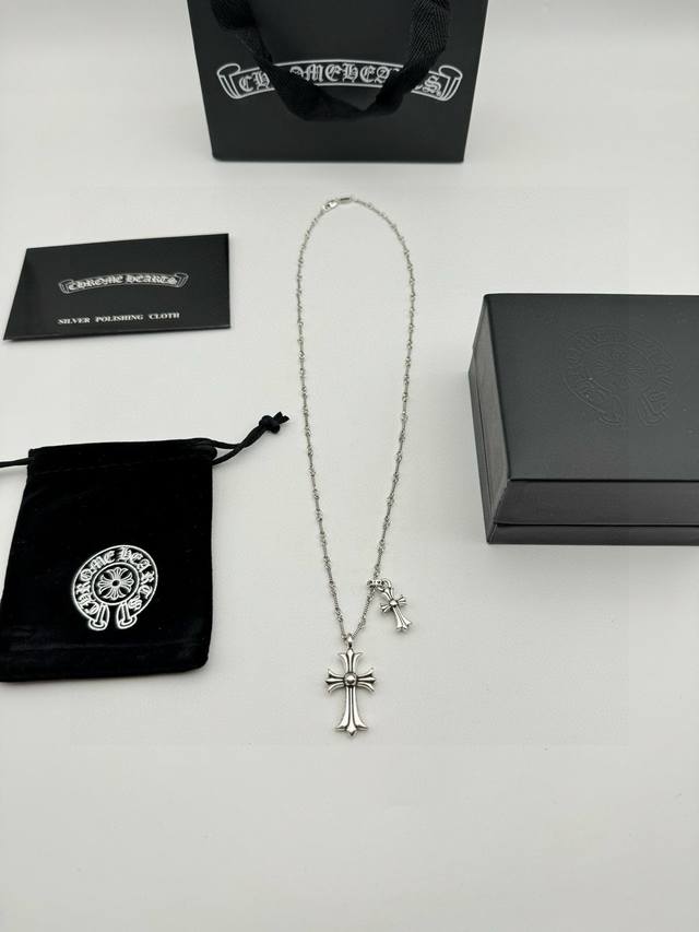 Chrome Hearts Vintage White Diamond Double Cross Necklace comes with full packag