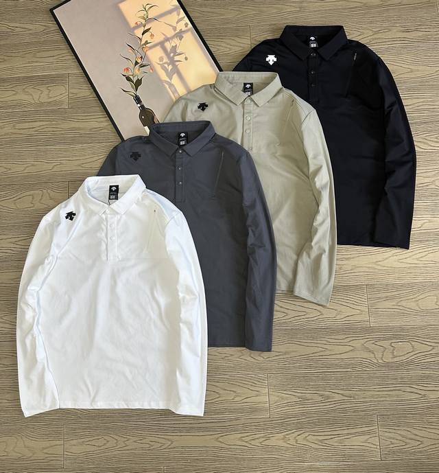 Descente Men's T-Shirt Long-Sleeve Polo ShirtClassic lapel long-sleeved polo shi