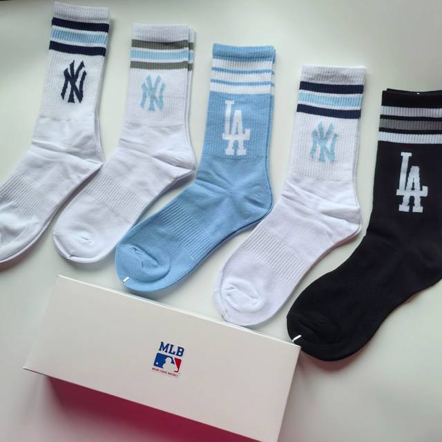 Five pairs in a box, Mlb mist blue series long socks boxed socks cotton socks