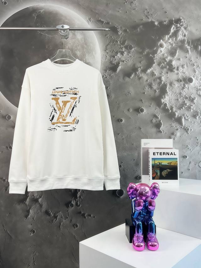 High-quality Lv25Ss letter-printed terry crewneck sweatshirt for couples, loose