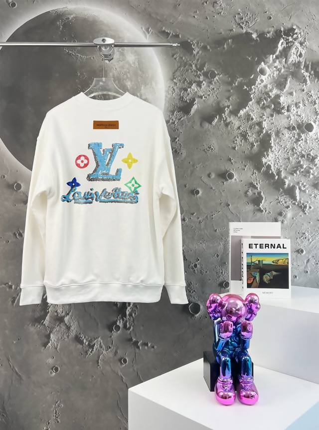 High-quality Lv25Ss letter-printed terry crewneck sweatshirt for couples, loose