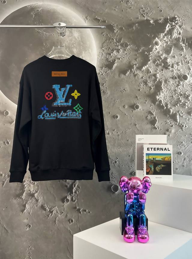 High-quality Lv25Ss letter-printed terry crewneck sweatshirt for couples, loose