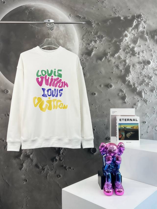 High-quality Lv25Ss letter-printed terry crewneck sweatshirt for couples, loose