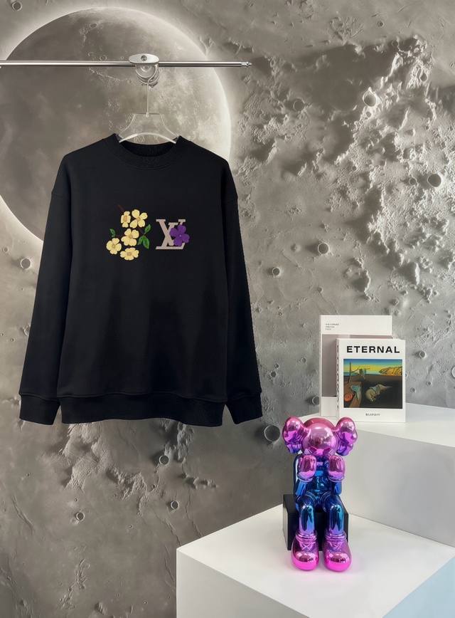 High-quality Lv25Ss letter-printed terry crewneck sweatshirt for couples, loose