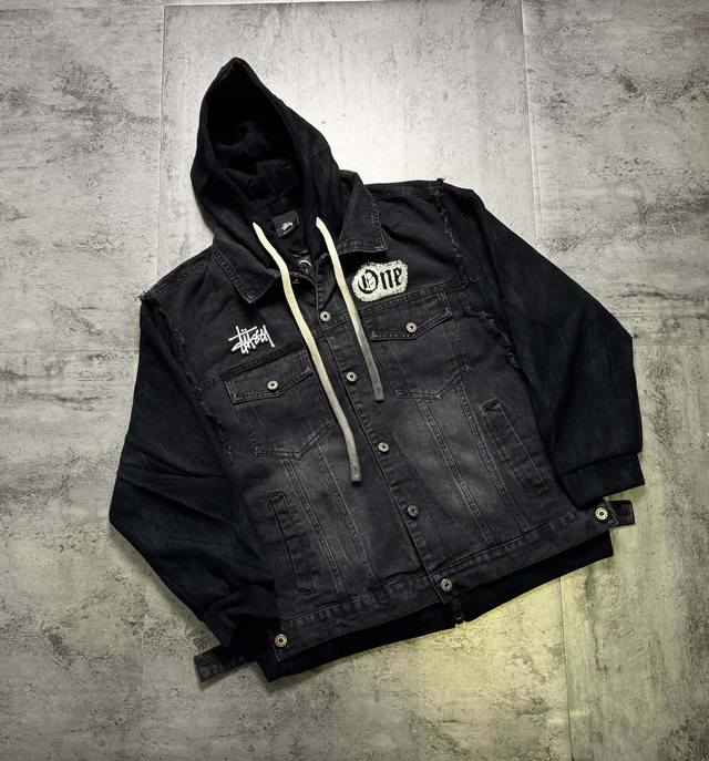 Stussy denim patchwork fake two-piece series appliqu