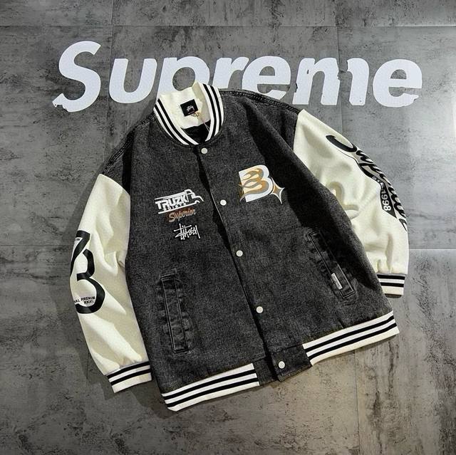 Stussy 2025 Autumn New Embroidered Retro Denim Jacket The fabric is made of den