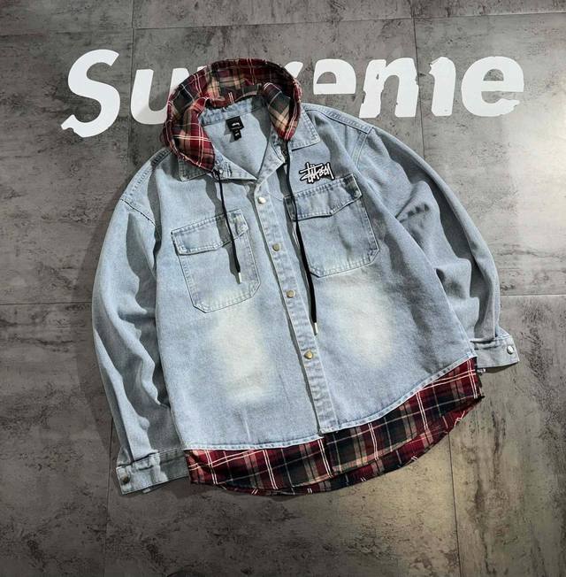 Stussy contrast color stitching 2025 autumn new retro denim shirt jacket The fa