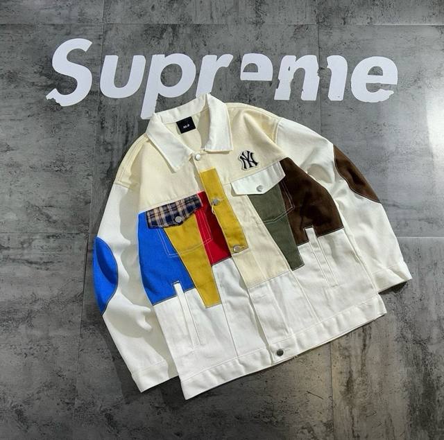 Mlb Contrast color stitching 2025 autumn new vintage denim shirt jacket The fabr