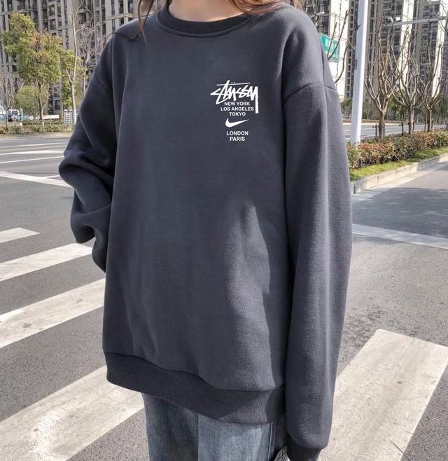 Stussy x Nike Spring/Autumn Crewneck Sweatshirt. Made from premium Xinjiang Chin