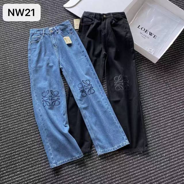 Loewe Embroidered Straight-Leg Casual Women's Jeans Nw21 A Must-Have for a Sophi