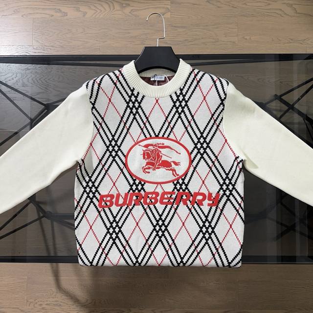 Burberry 2025 Autumn/Winter New Letter Embroidered Jacquard Knit Long-Sleeved Sw