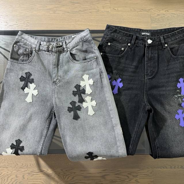 Chrome Hearts 2025 new straight-leg denim trousers with embroidered lettering a