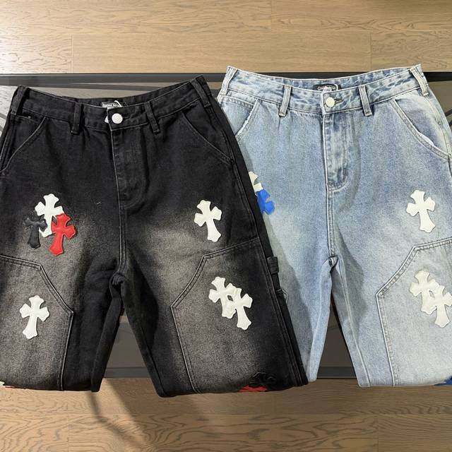 Chrome Hearts 2025 new straight-leg denim trousers with embroidered lettering a