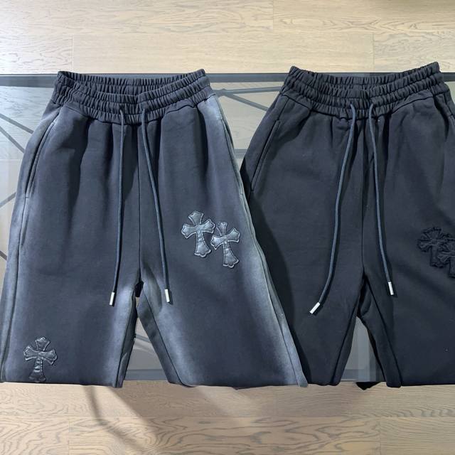 Chrome Hearts 24Fw leather logo embroidered gradient casual trousers (two styles