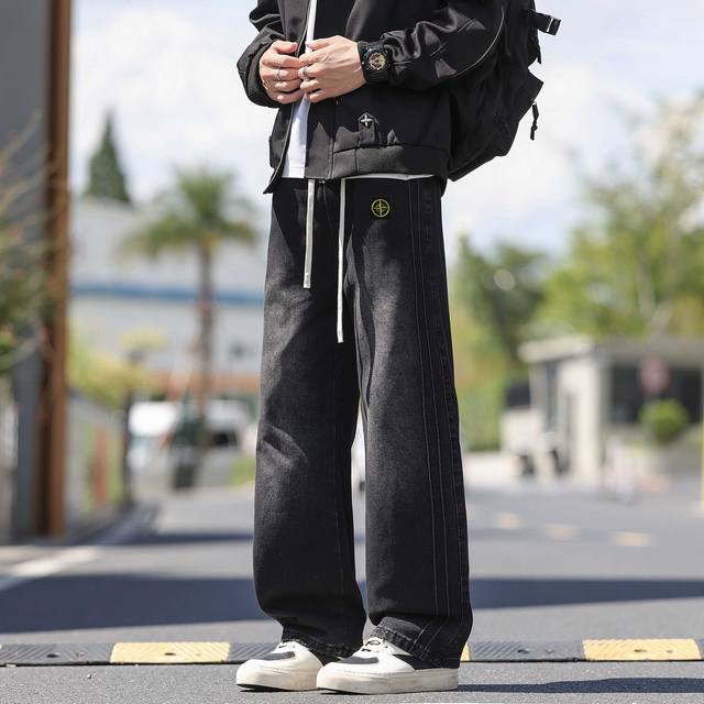 Stone Island jeans, limited edition, solid-color work jeans for both men and wom