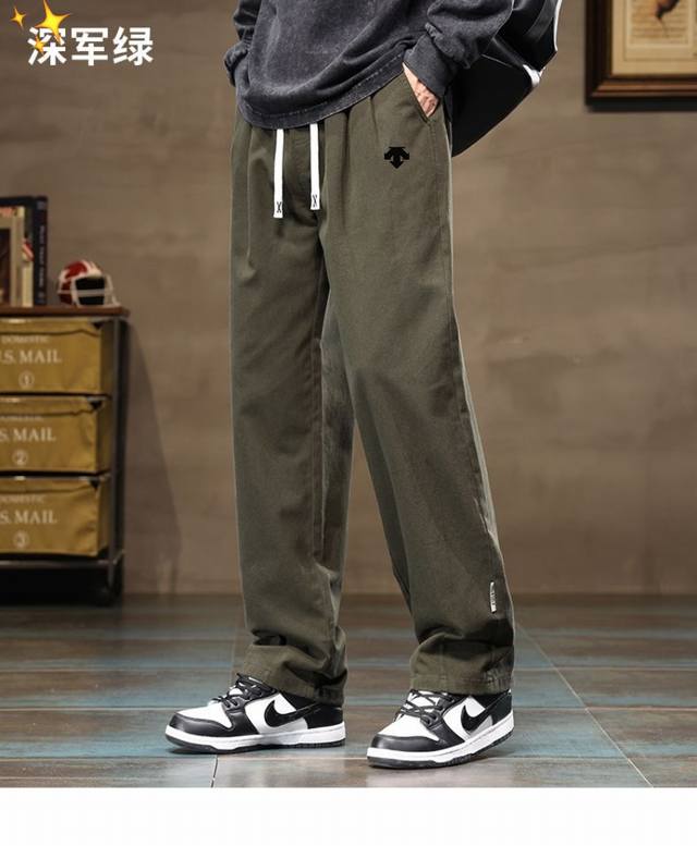 New arrival! Descente pure cotton floor-length trousers, slightly wide workwear