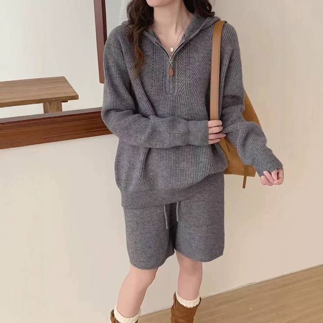 Sandro half-zip sweater and shorts set, a new, relaxed winter knit suit for wome