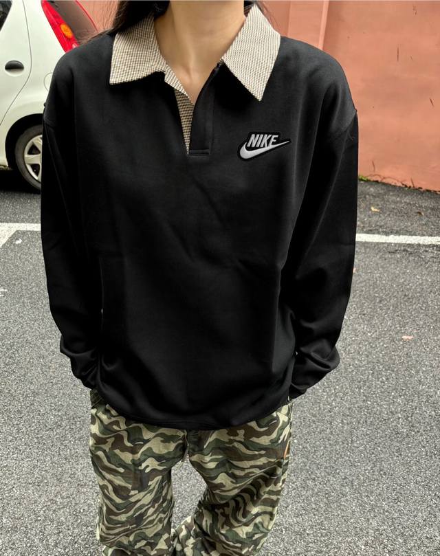 Nike houndstooth splicing polo collar bottoming shirt Carlo anti-wrinkle air lay