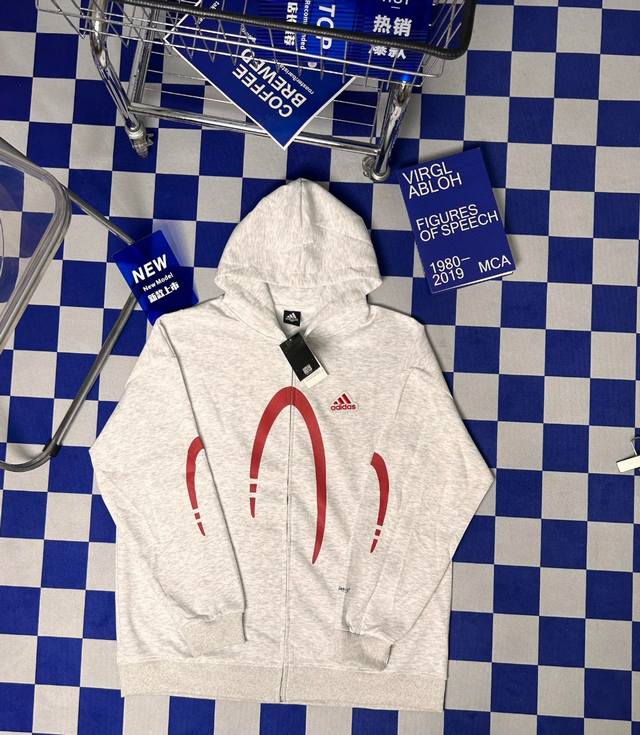 Adidas Red Scorpion Cardigan Sweatshirt Jacket Thickened Double-Layer Hood Coupl