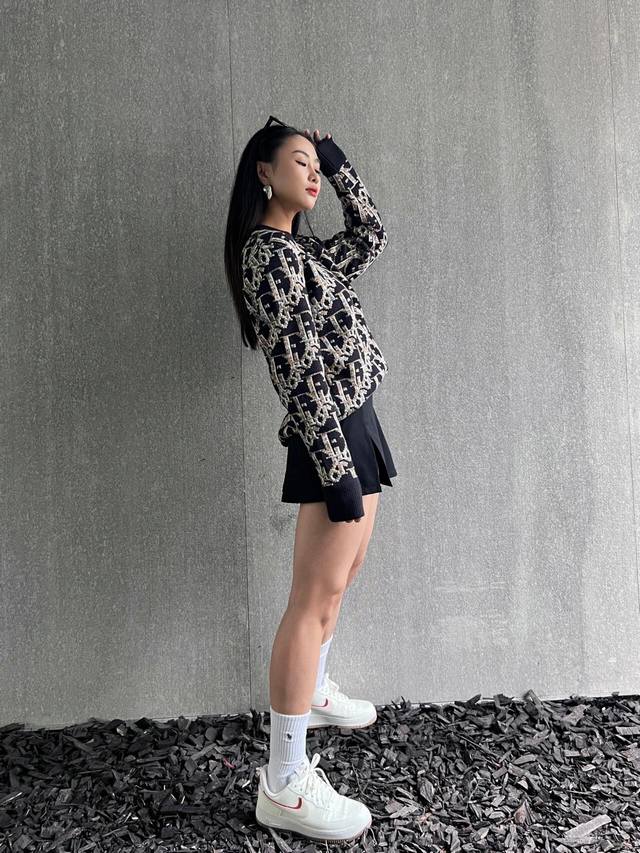 Model Picture# Dior Ss blue sheep wool jacquard fabric with all-over letter prin