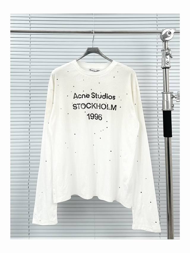 Ac Rhinestone Distressed Long-Sleeve White S-XL A throwback to classics, this Ac