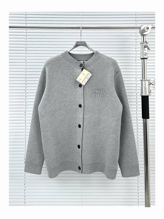 Miu heavy sweater cardigan gray S-Xl 38 40 42 44 Miumiu Miu Miu 25Fw solid color