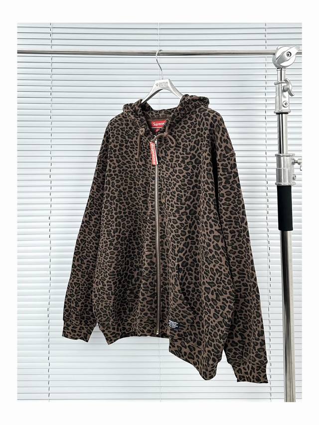 Sup Waffle Hooded Jacket Leopard Print Black S-Xl Supreme Ss25 Week16 Hooded Zip