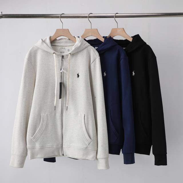 Top-quality original Ralph Lauren pony-embroidered zip-up cardigan with hooded s