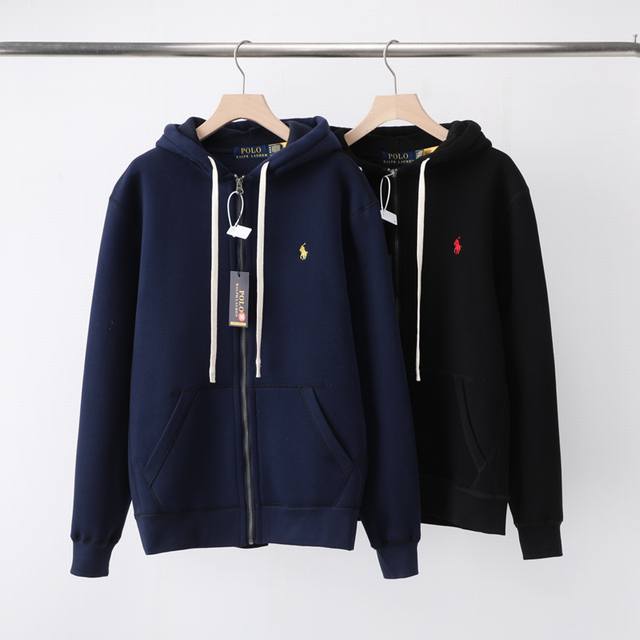 Top-quality original Ralph Lauren pony-embroidered zip-up cardigan with fleece h