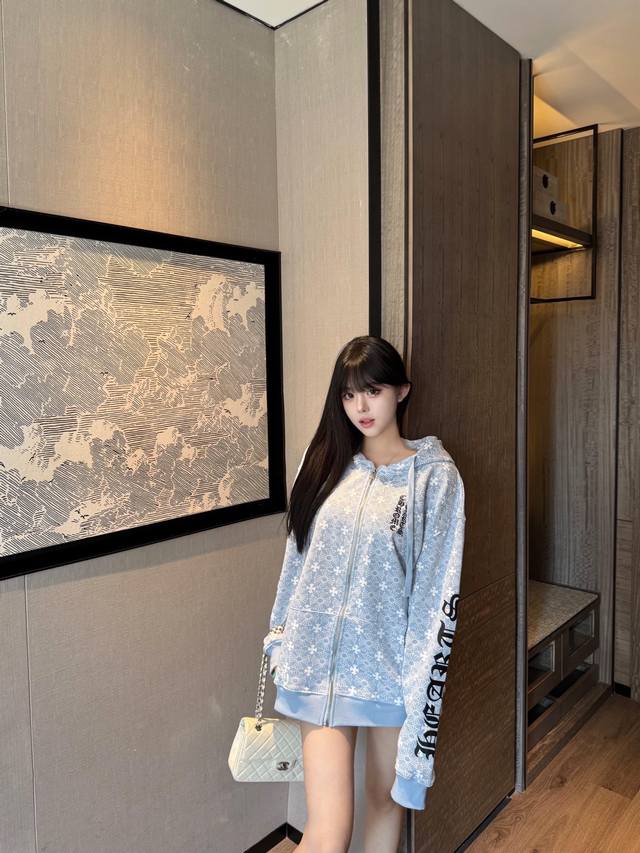 New arrival . Chrome Hearts Paris limited edition Sanskrit ice blue jacket~ Co