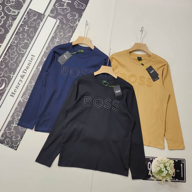 Sizes M-2Xl. 2025 Fall/Winter Boss long-sleeved T-shirt with a 3D logo print. A