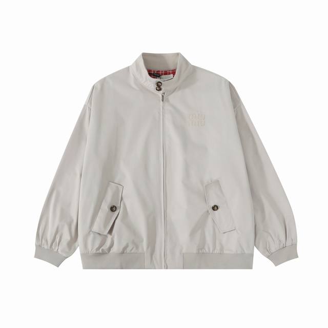 For Miu Miu 25Ss letter laser embroidered stand collar long sleeve jacket Flap d
