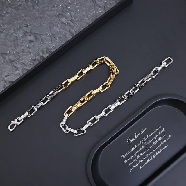 Louis Vuitton Logo Design - Stainless Steel Bracelet - Men's - Silver and Gold -
