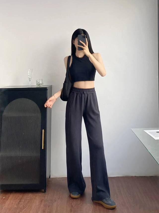 Black and gray model picture, top version, Lulu threaded straight pants Lululemo